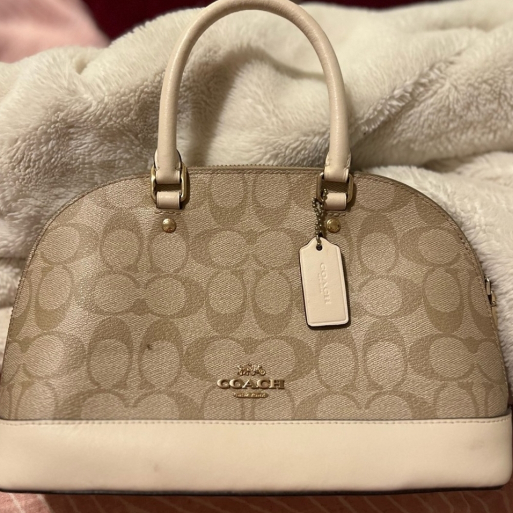 Coach Tan and Cream Mini Sierra Signature Canvas Satchel